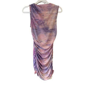 Commense Ruched Bodycon Tie Dye Mini Dress Purple and Pink Women’s S